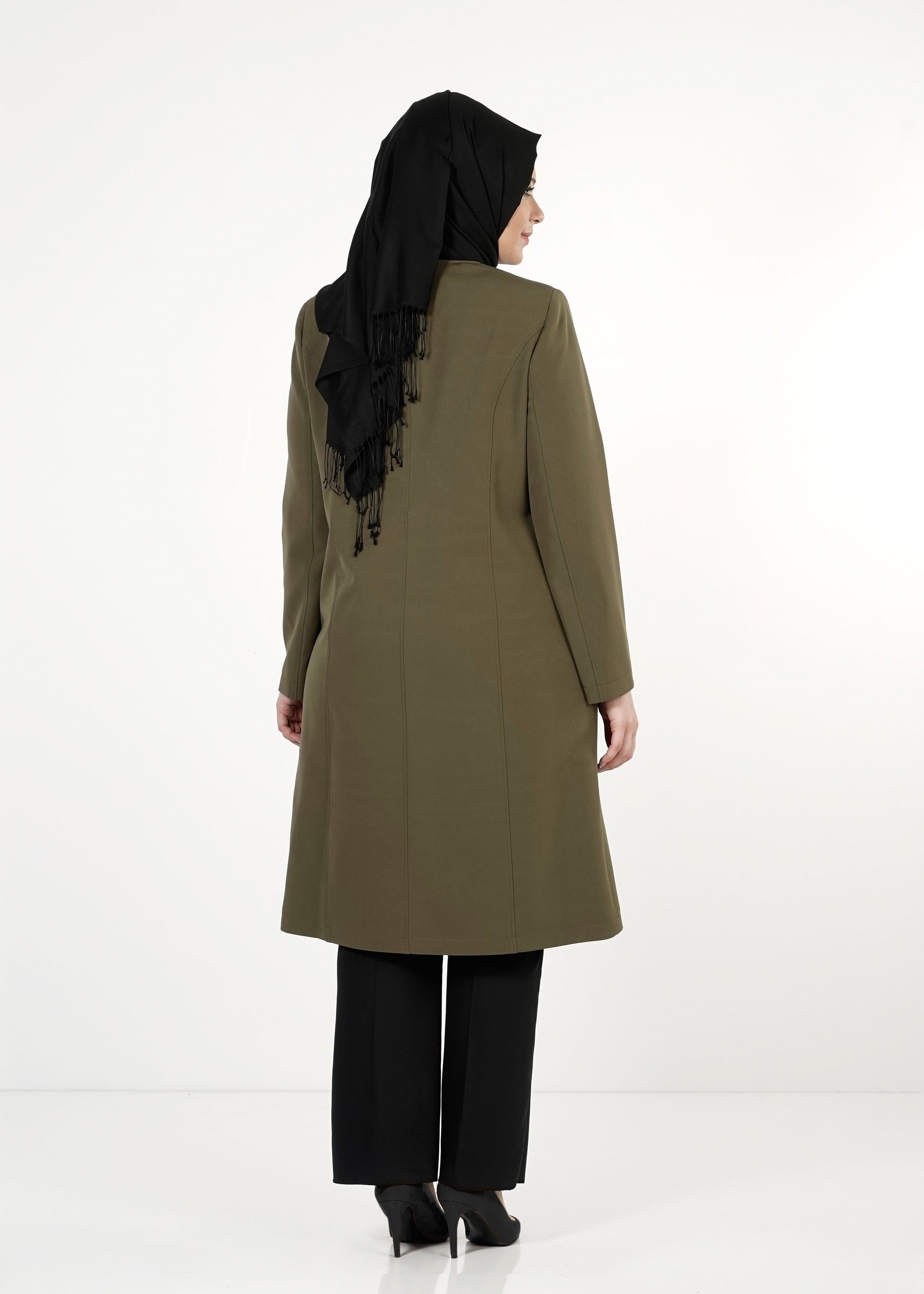 Tesettür giyim HAKİ FERMUARLI TRENÇKOT 1657 