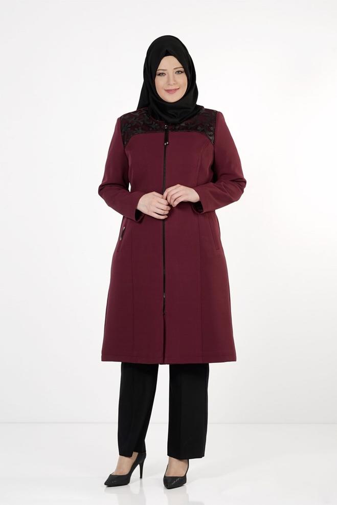Vêtements hijab ROUGE BORDEAUX TRENCH-COAT ZIPPÉ 1657  - ALVİNA