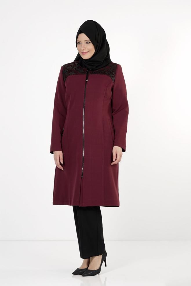Vêtements hijab ROUGE BORDEAUX TRENCH-COAT ZIPPÉ 1657  - ALVİNA