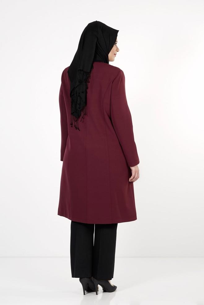 Vêtements hijab ROUGE BORDEAUX TRENCH-COAT ZIPPÉ 1657  - ALVİNA