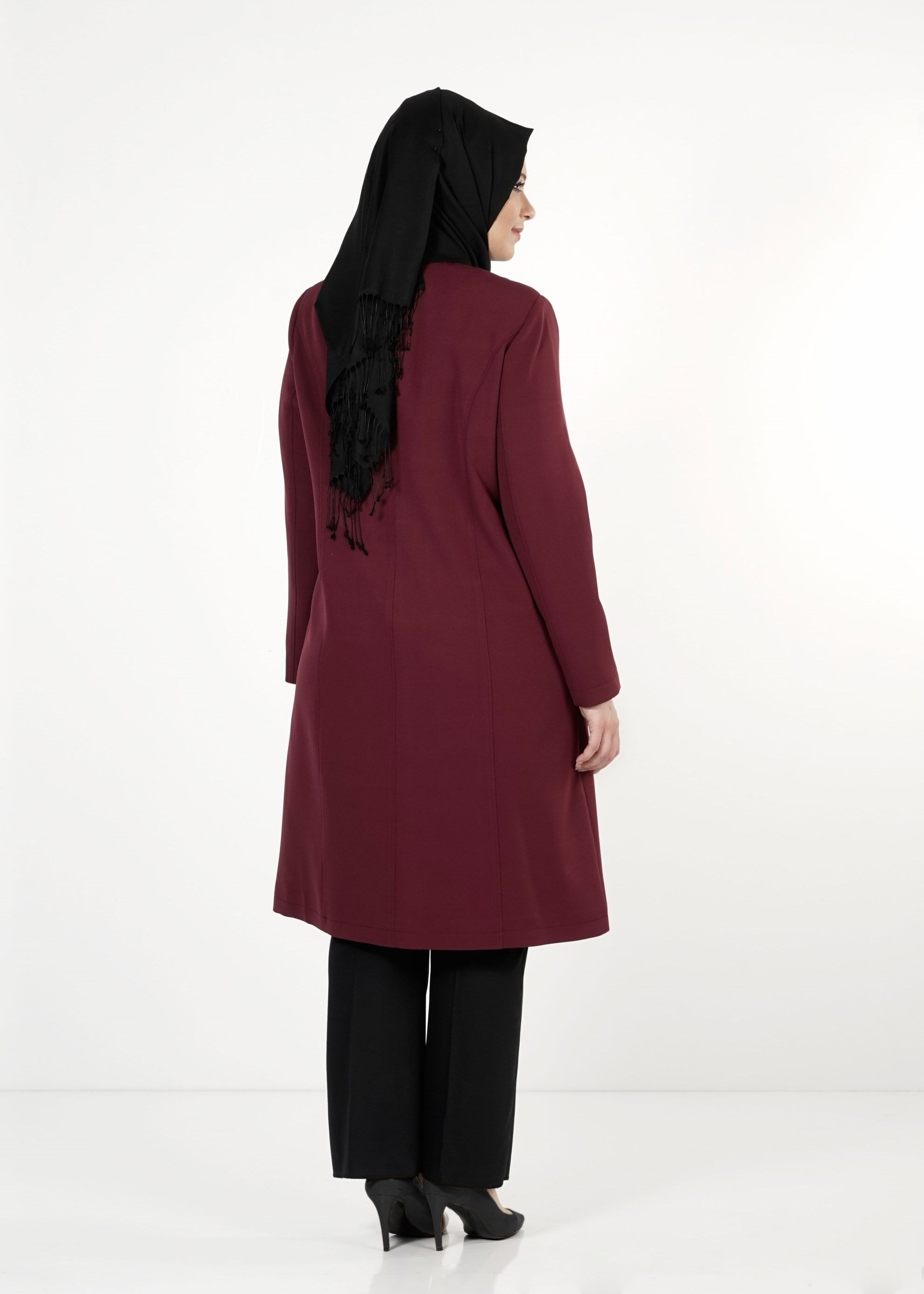 Tesettür giyim BORDO FERMUARLI TRENÇKOT 1657 