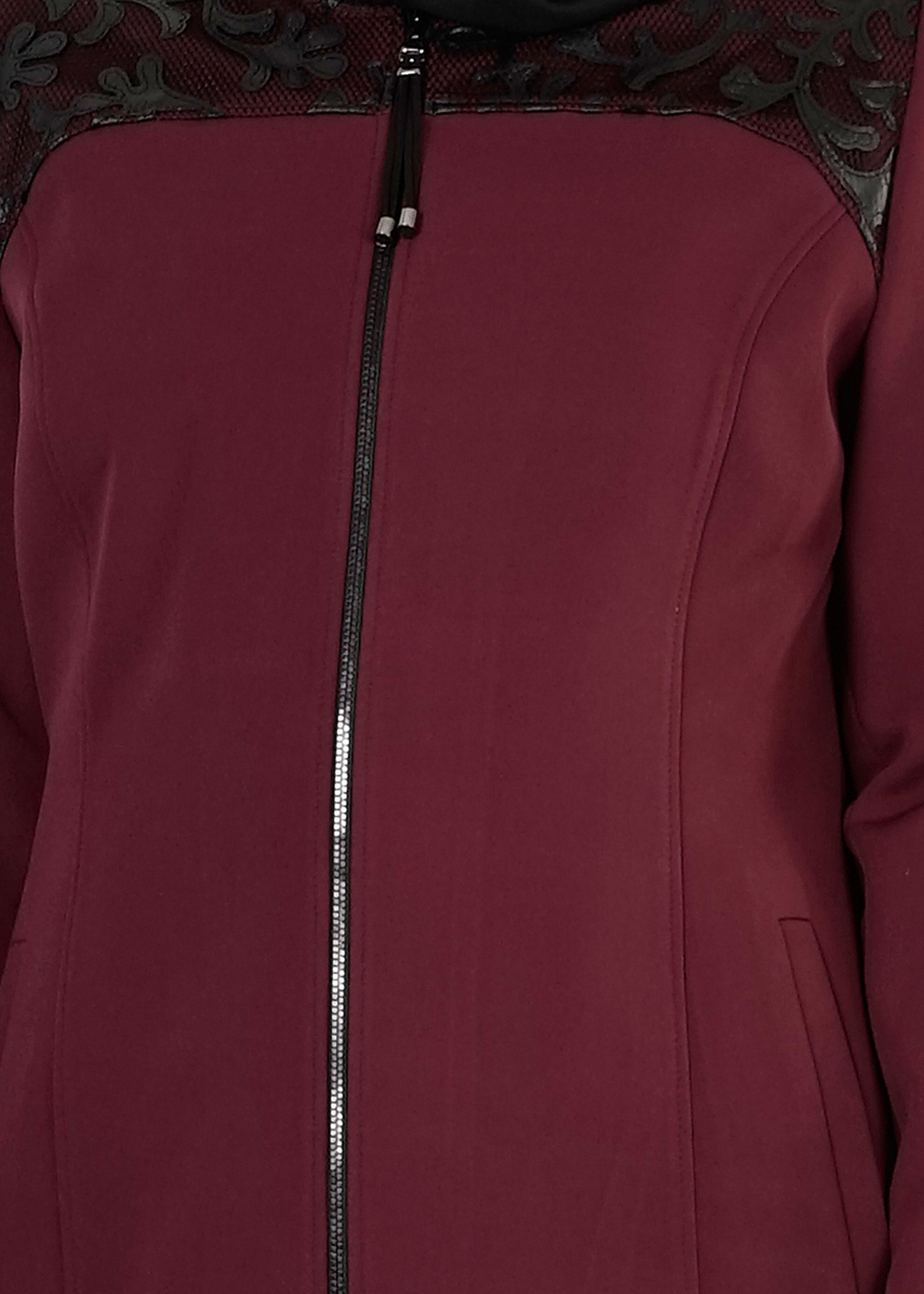 Tesettür giyim BORDO FERMUARLI TRENÇKOT 1657 