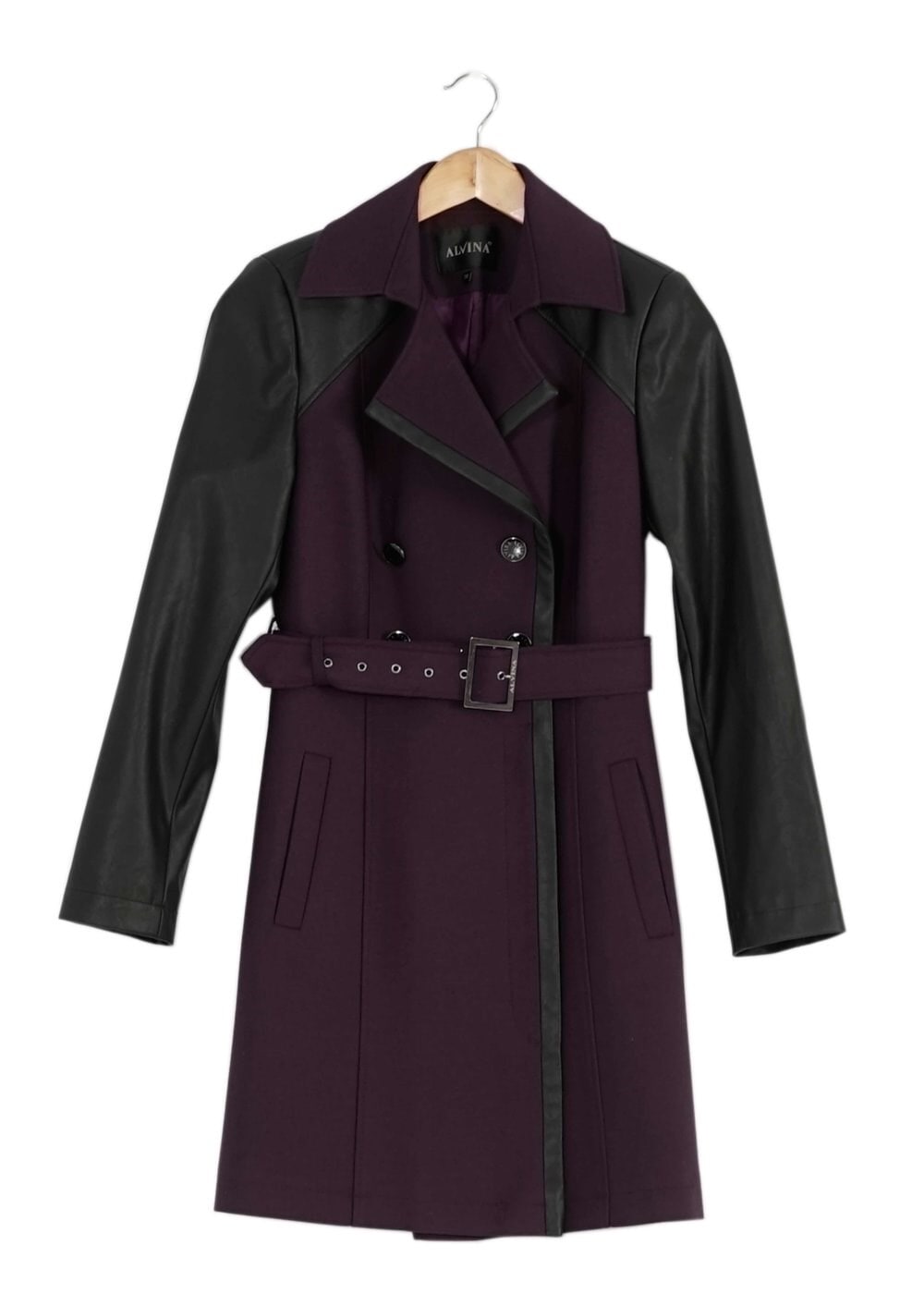 Tesettür giyim MÜRDÜM DERİ DETAYLI KEMERLİ TRENÇKOT 1661 