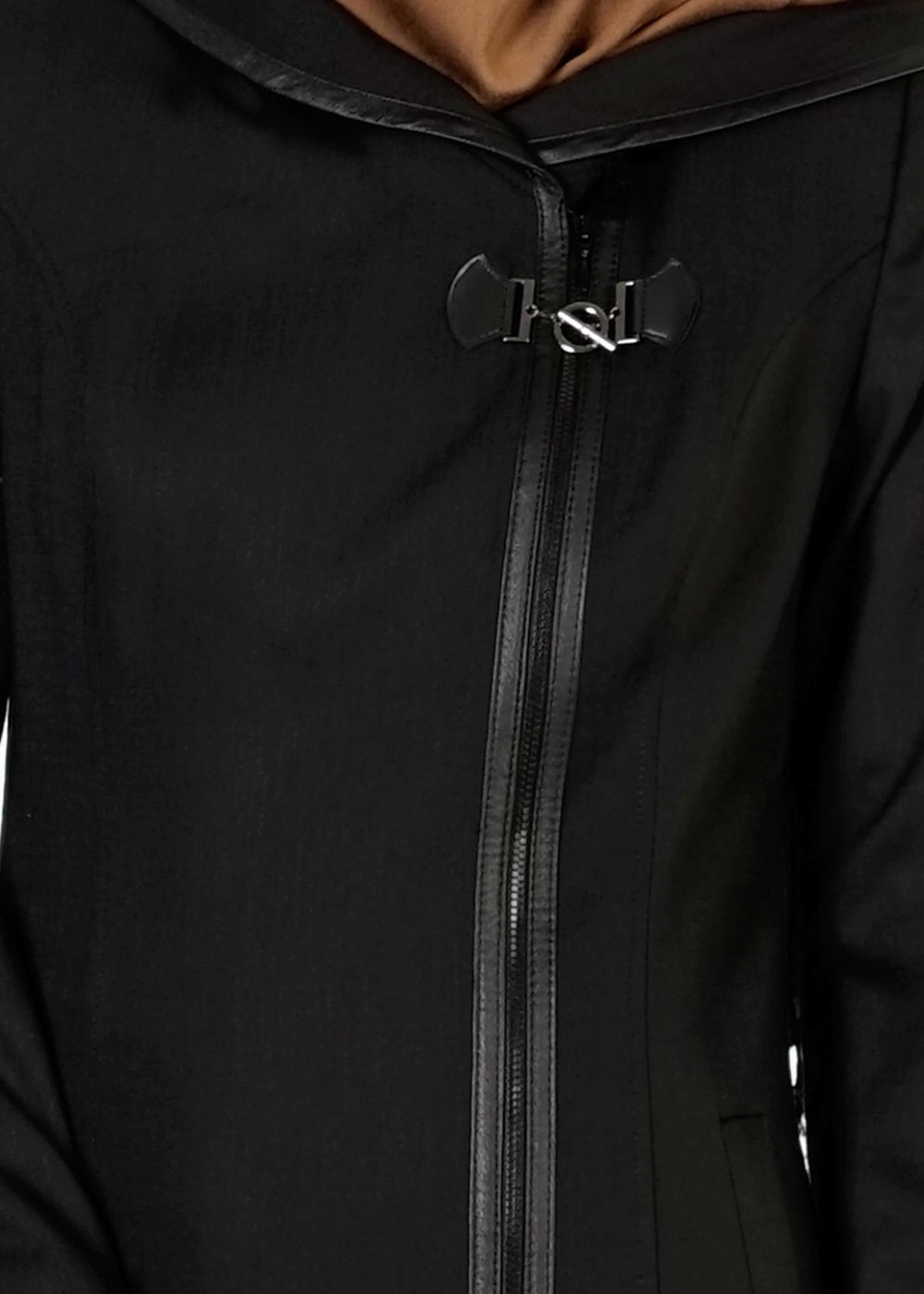 Tesettür giyim SİYAH DERİ DETAYLI TRENÇKOT 1664 