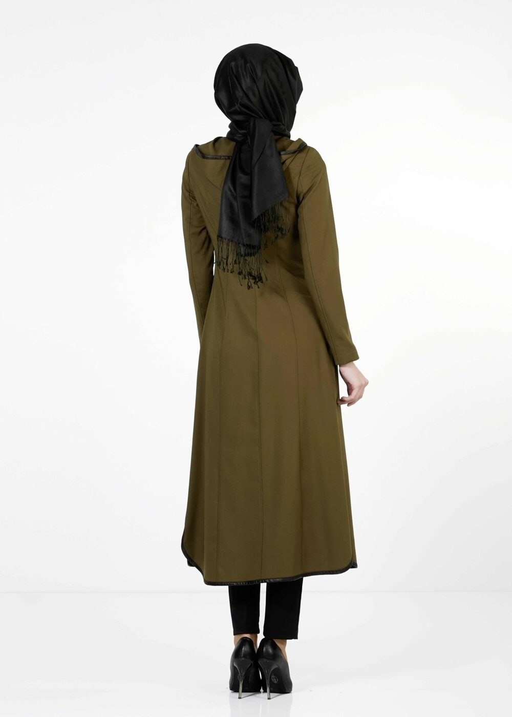 Tesettür giyim HAKİ DERİ DETAYLI TRENÇKOT 1664 