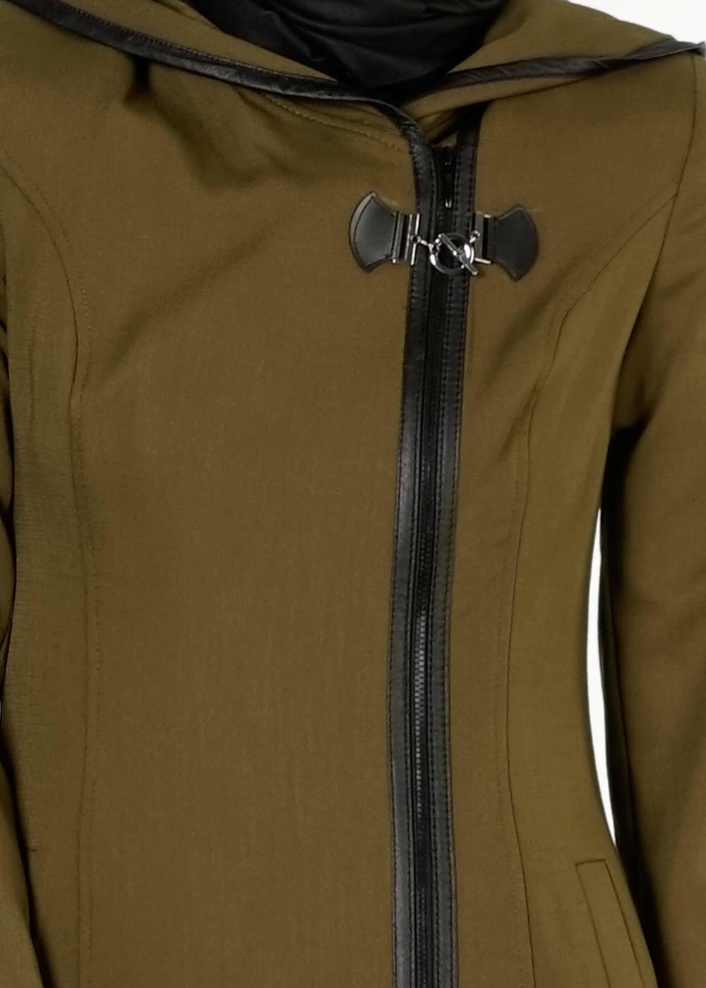 Tesettür giyim HAKİ DERİ DETAYLI TRENÇKOT 1664 