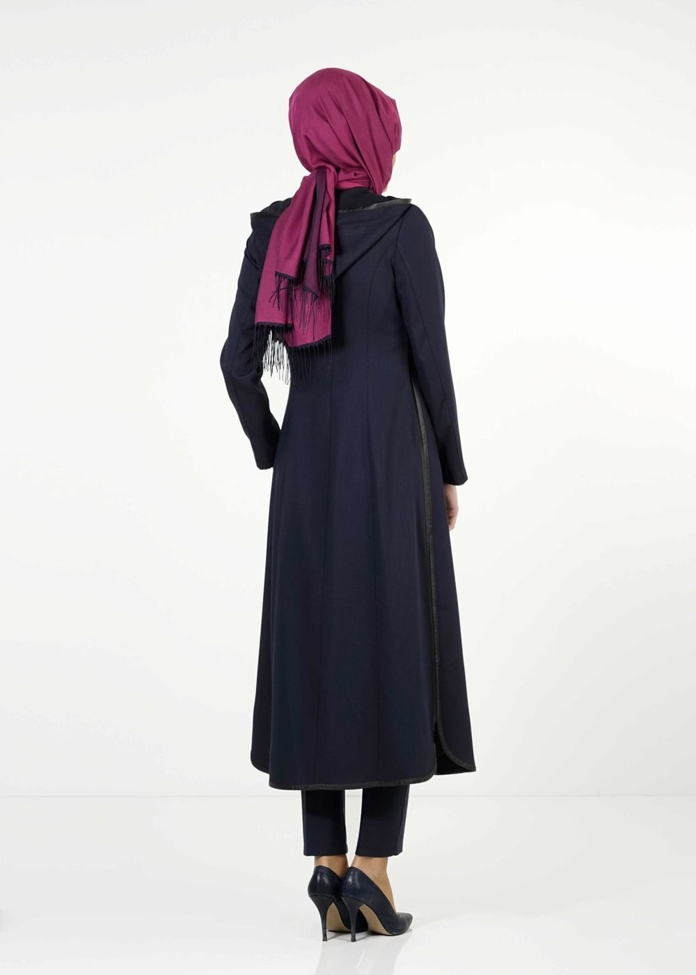 Tesettür giyim LACİVERT DERİ DETAYLI TRENÇKOT 1664 