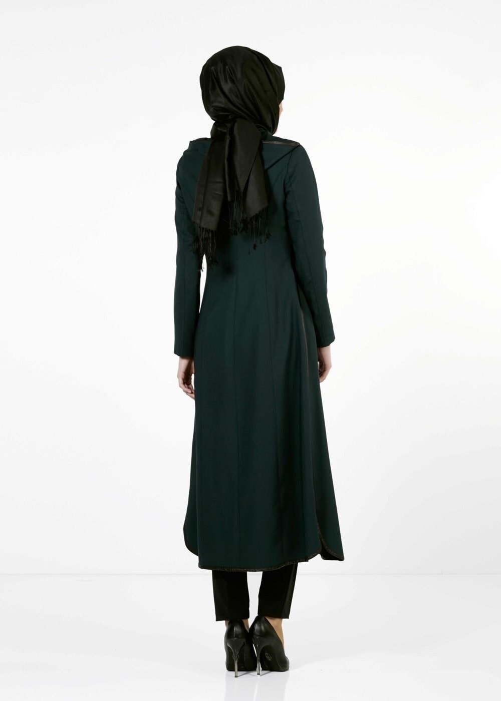 Tesettür giyim YEŞİL DERİ DETAYLI TRENÇKOT 1664 