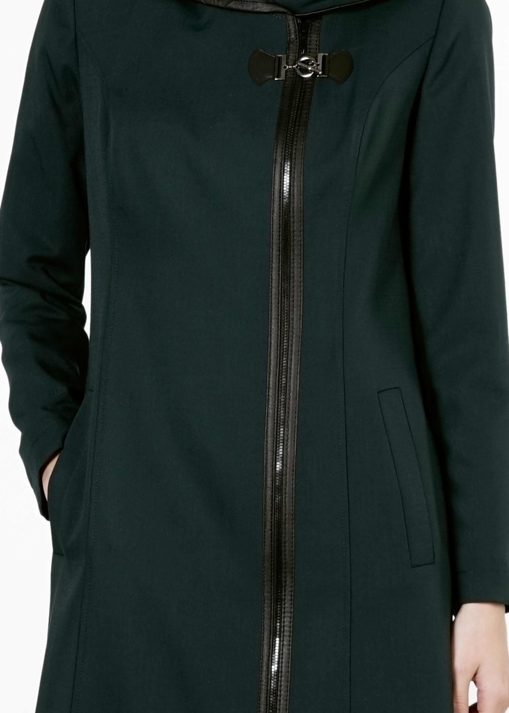 Tesettür giyim YEŞİL DERİ DETAYLI TRENÇKOT 1664 