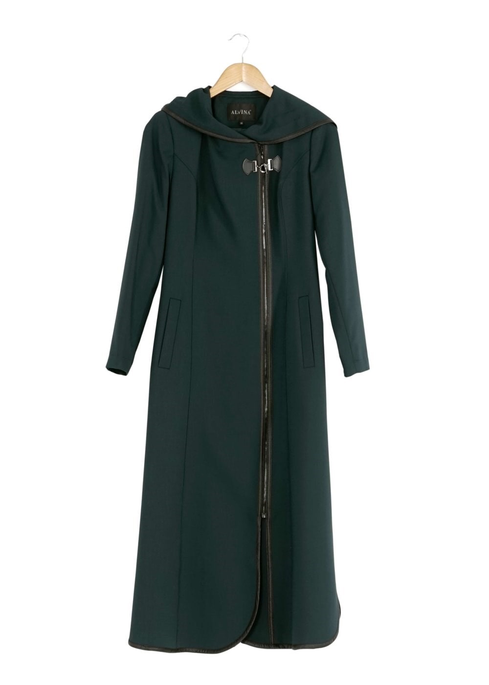 Tesettür giyim YEŞİL DERİ DETAYLI TRENÇKOT 1664 