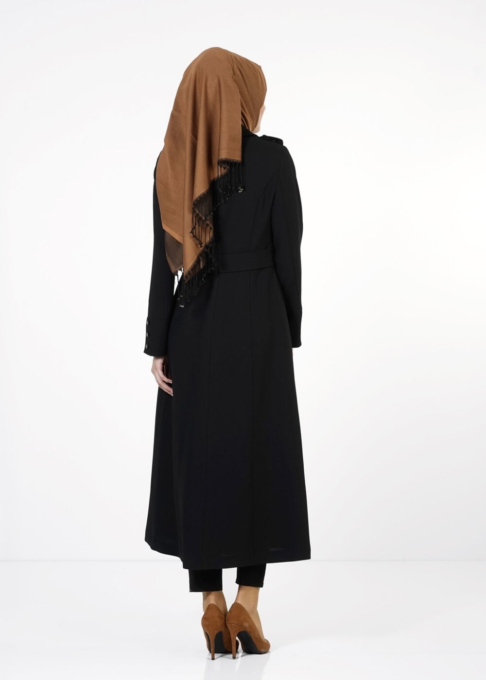 Tesettür giyim SİYAH DÜĞMELİ TRENÇKOT 1668 