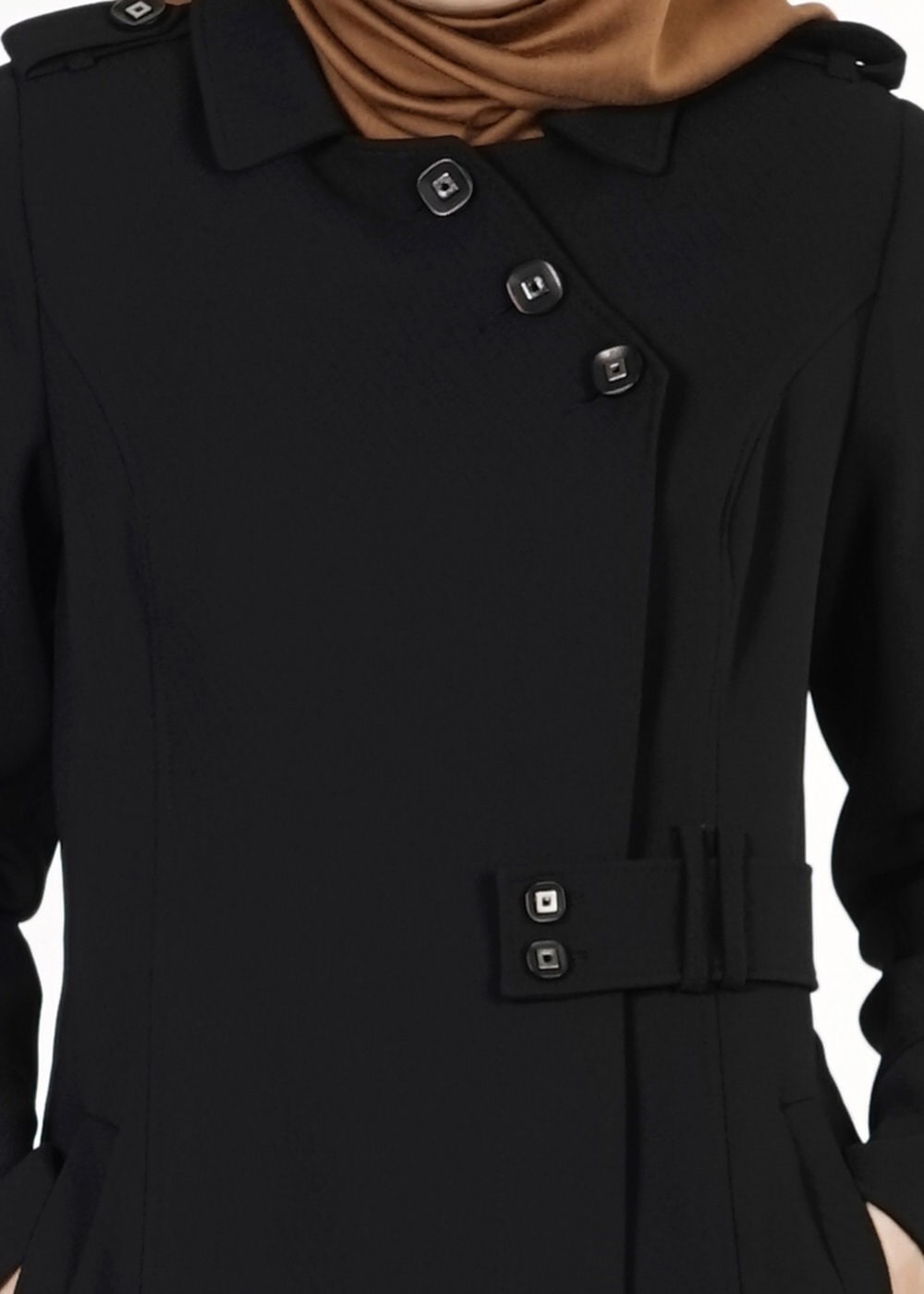 Tesettür giyim SİYAH DÜĞMELİ TRENÇKOT 1668 