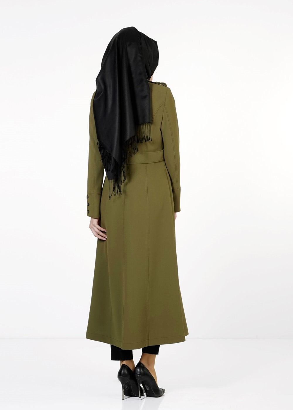 Tesettür giyim YEŞİL DÜĞMELİ TRENÇKOT 1668 