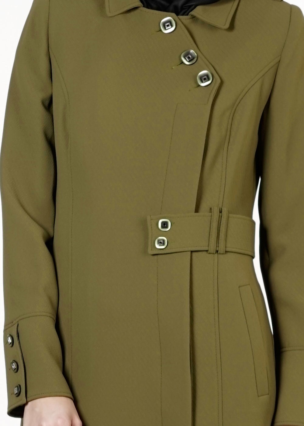 Tesettür giyim YEŞİL DÜĞMELİ TRENÇKOT 1668 