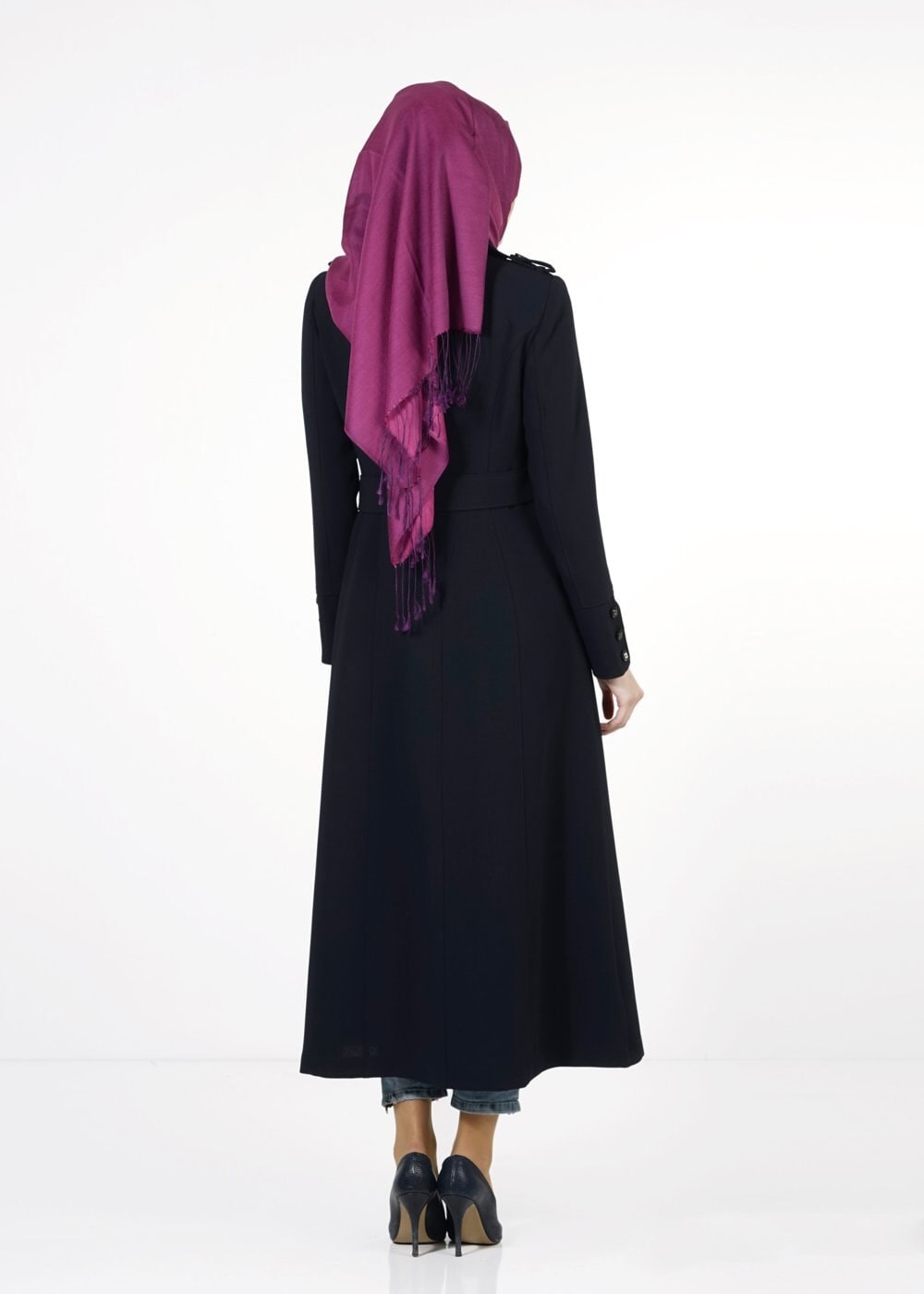 Tesettür giyim LACİVERT DÜĞMELİ TRENÇKOT 1668 