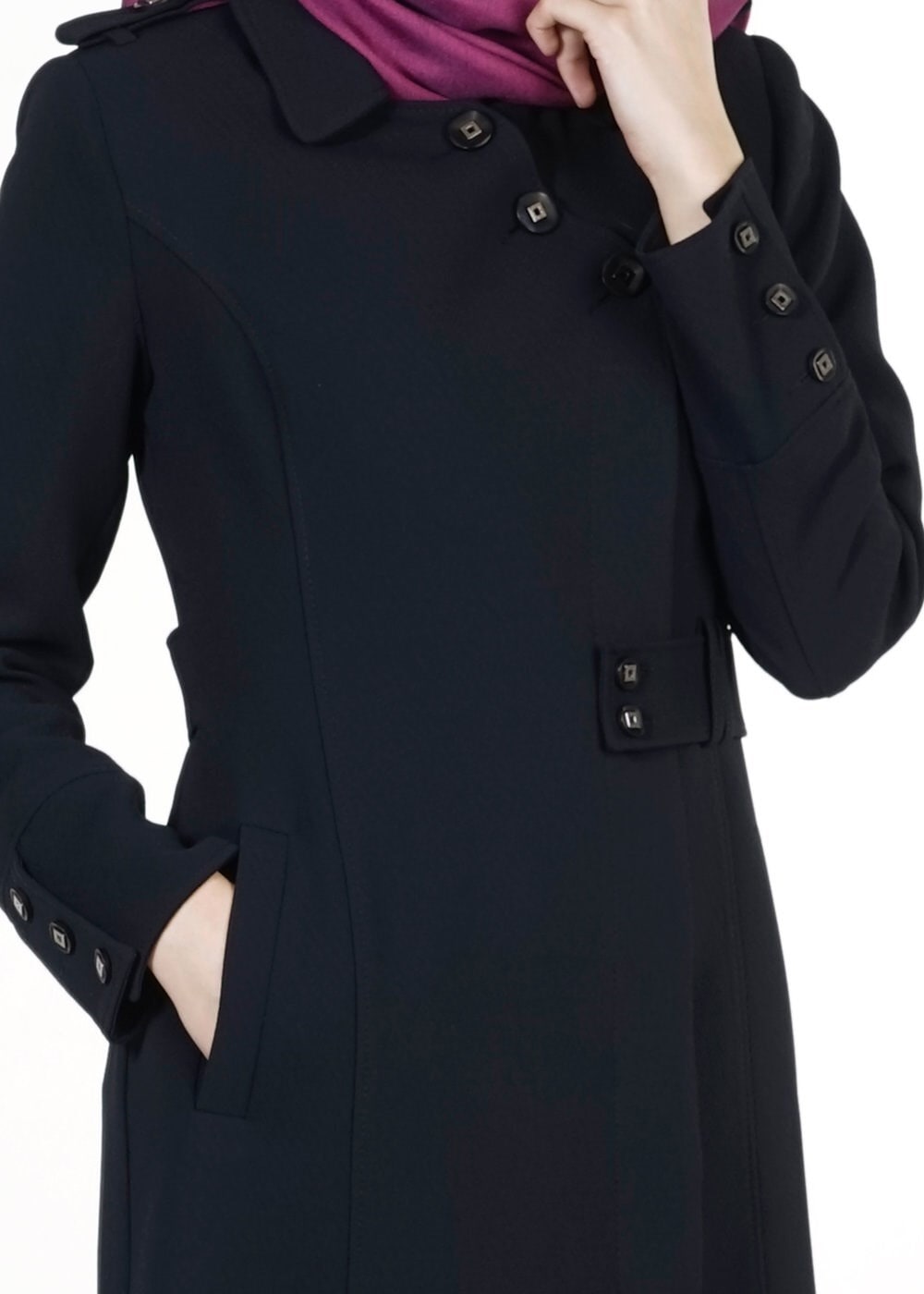 Tesettür giyim LACİVERT DÜĞMELİ TRENÇKOT 1668 