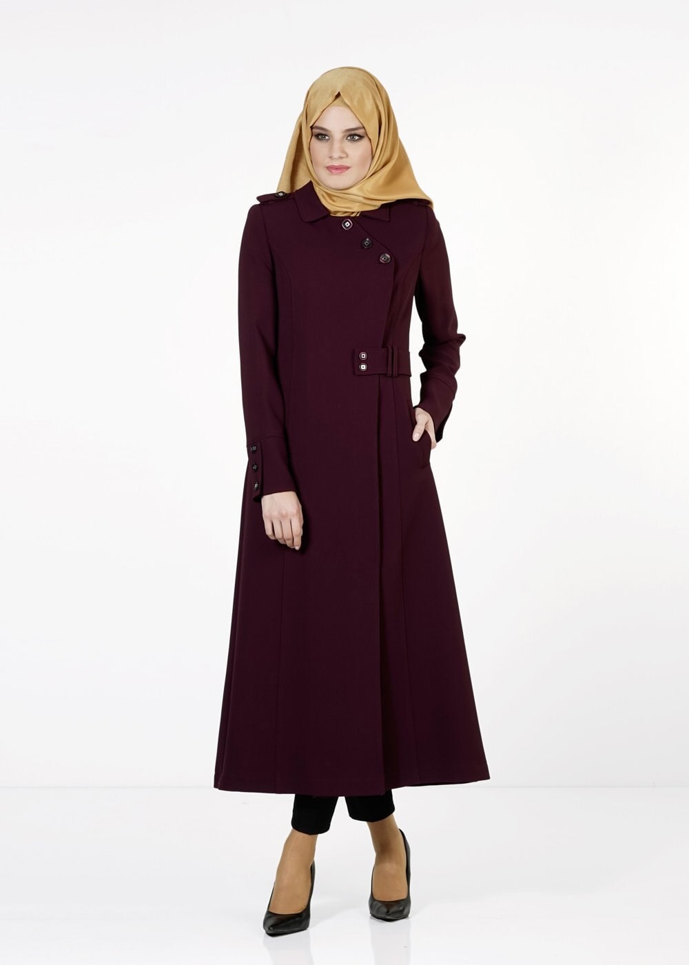Tesettür giyim MÜRDÜM DÜĞMELİ TRENÇKOT 1668 