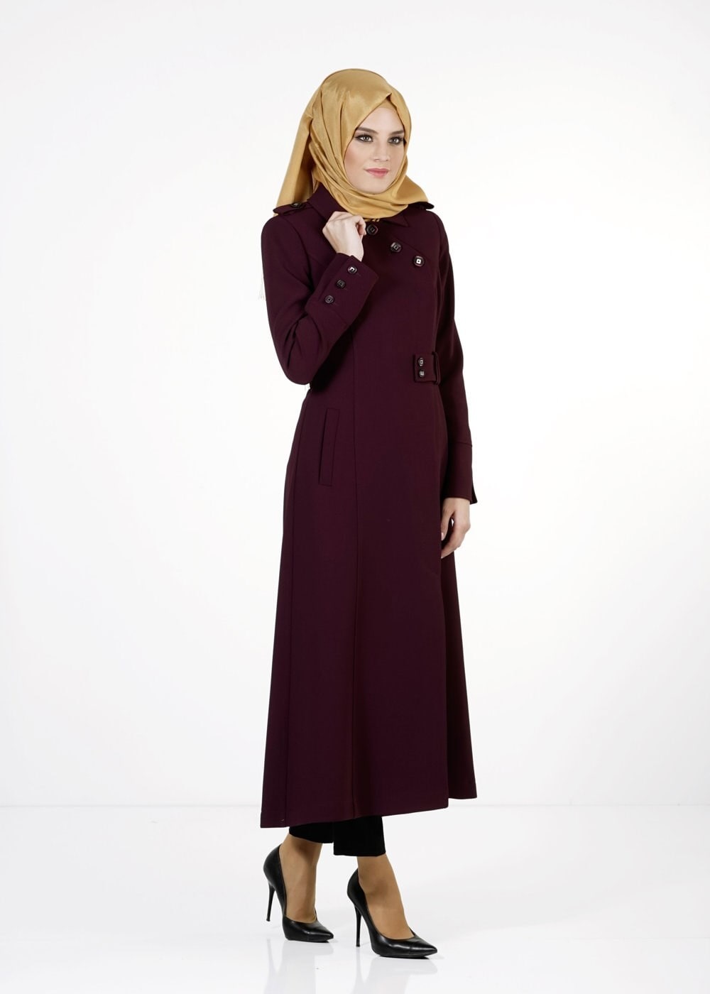 Tesettür giyim MÜRDÜM DÜĞMELİ TRENÇKOT 1668 