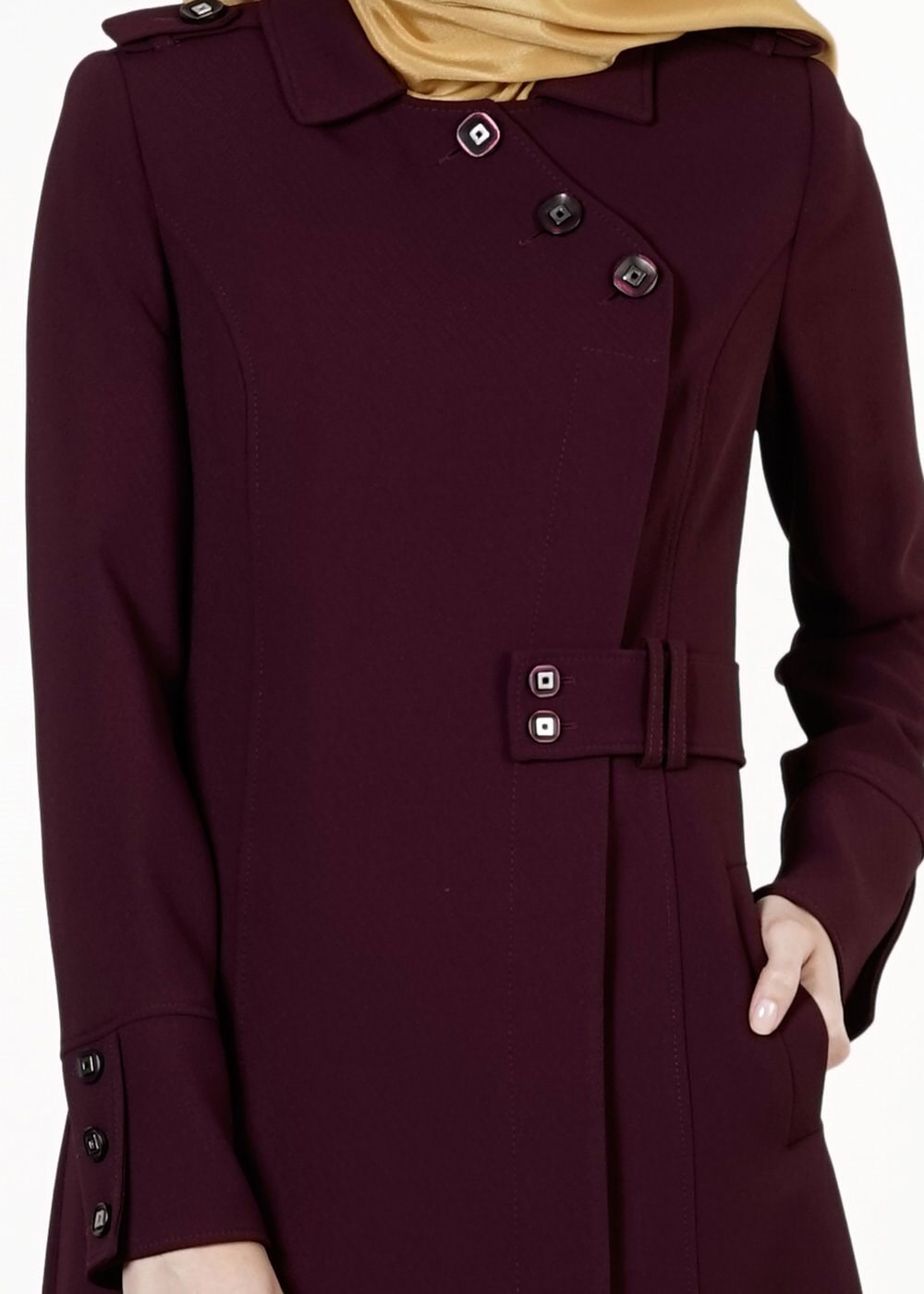 Tesettür giyim MÜRDÜM DÜĞMELİ TRENÇKOT 1668 
