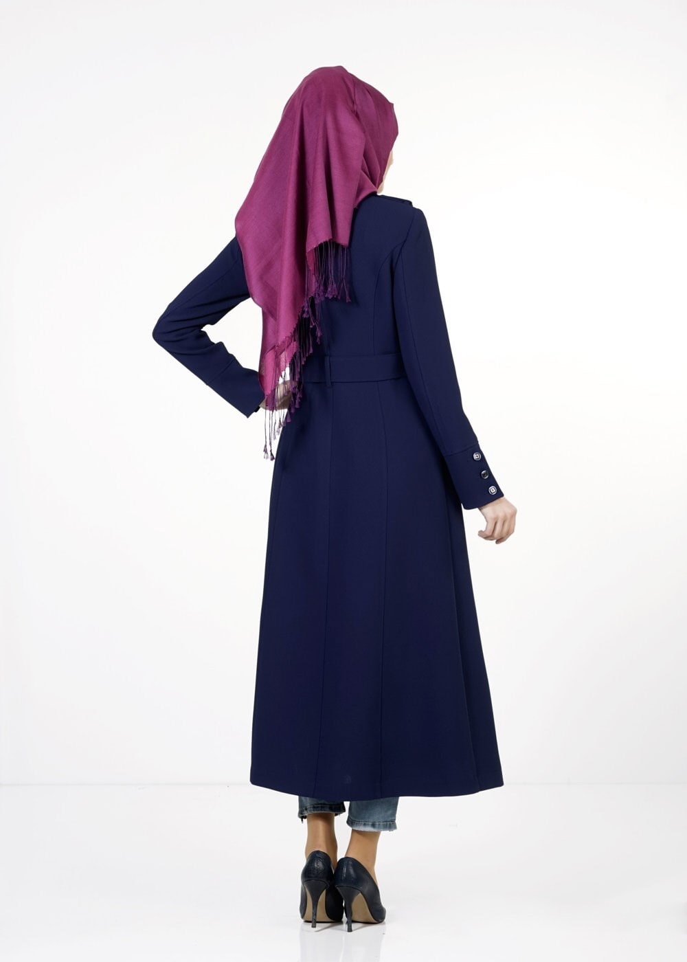 Tesettür giyim LACİVERT DÜĞMELİ TRENÇKOT 1668 