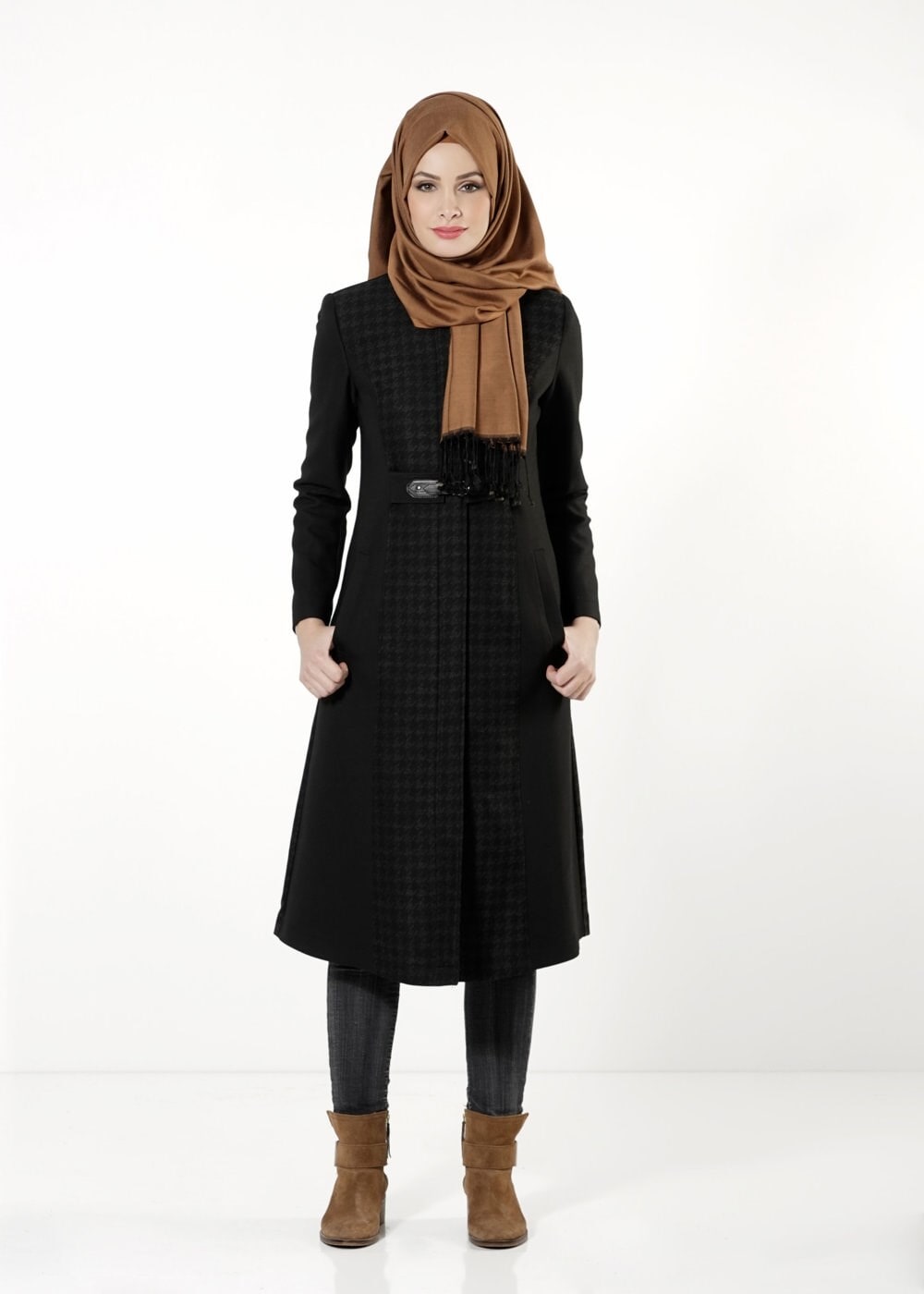 Tesettür giyim SİYAH 1670 TRENÇKOT