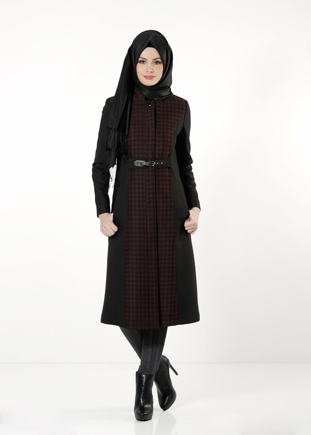 Tesettür giyim BORDO 1670 TRENÇKOT