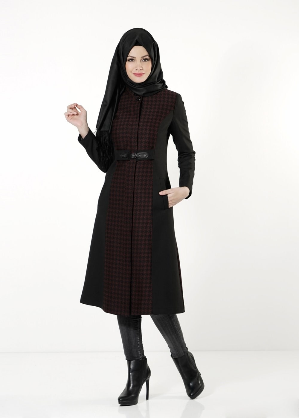 Tesettür giyim BORDO 1670 TRENÇKOT