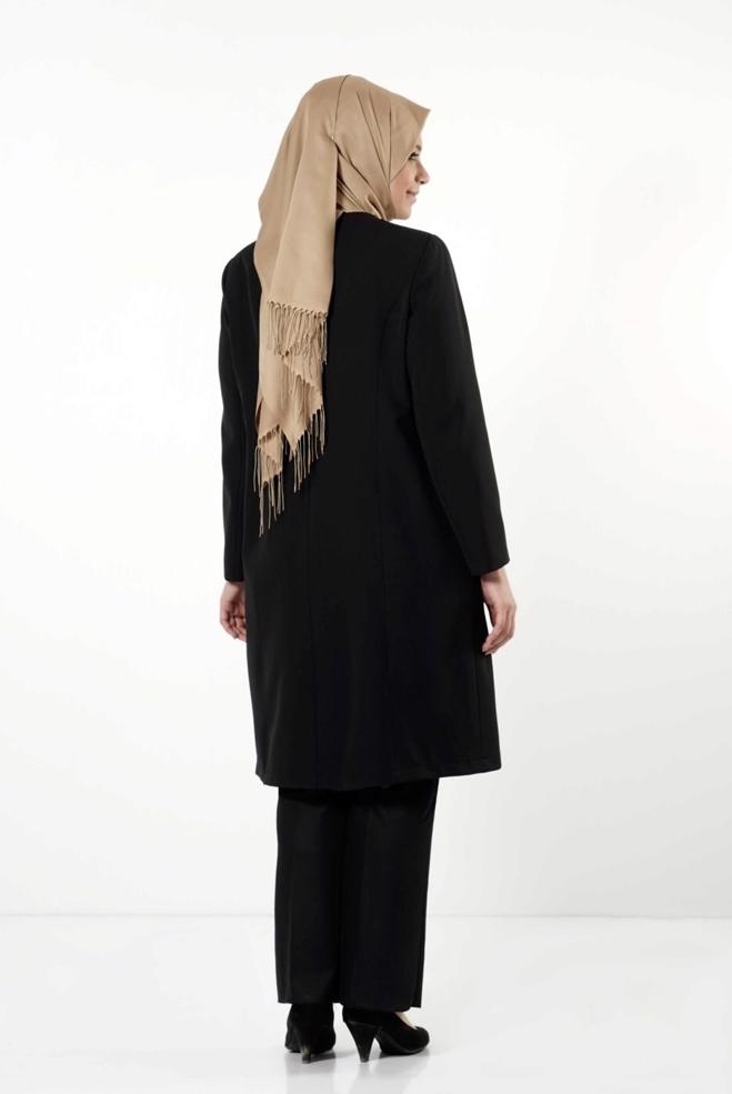 Hijab clothing BLACK GUIPURED TRENCH-COAT 1673  - ALVİNA