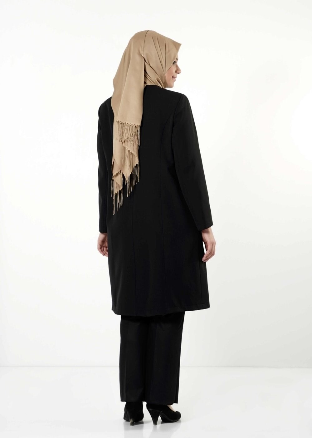 Hijab clothing BLACK GUIPURED TRENCH-COAT 1673 