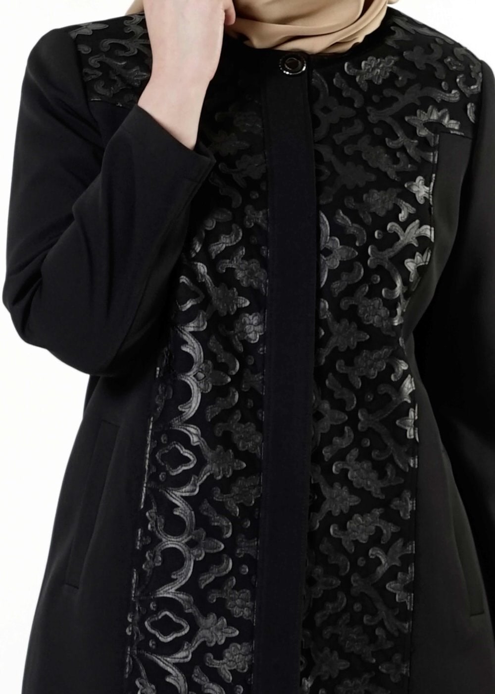 Hijab clothing BLACK GUIPURED TRENCH-COAT 1673 
