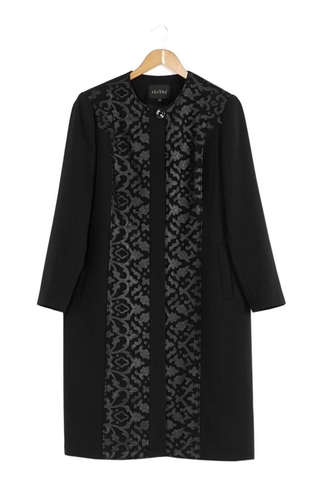 Hijab clothing BLACK GUIPURED TRENCH-COAT 1673  - ALVİNA