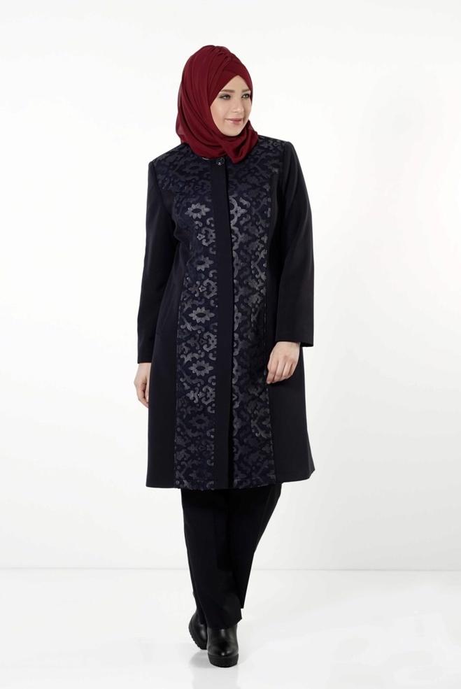 Tesettür giyim LACİVERT 1673 TRENÇKOT - ALVİNA
