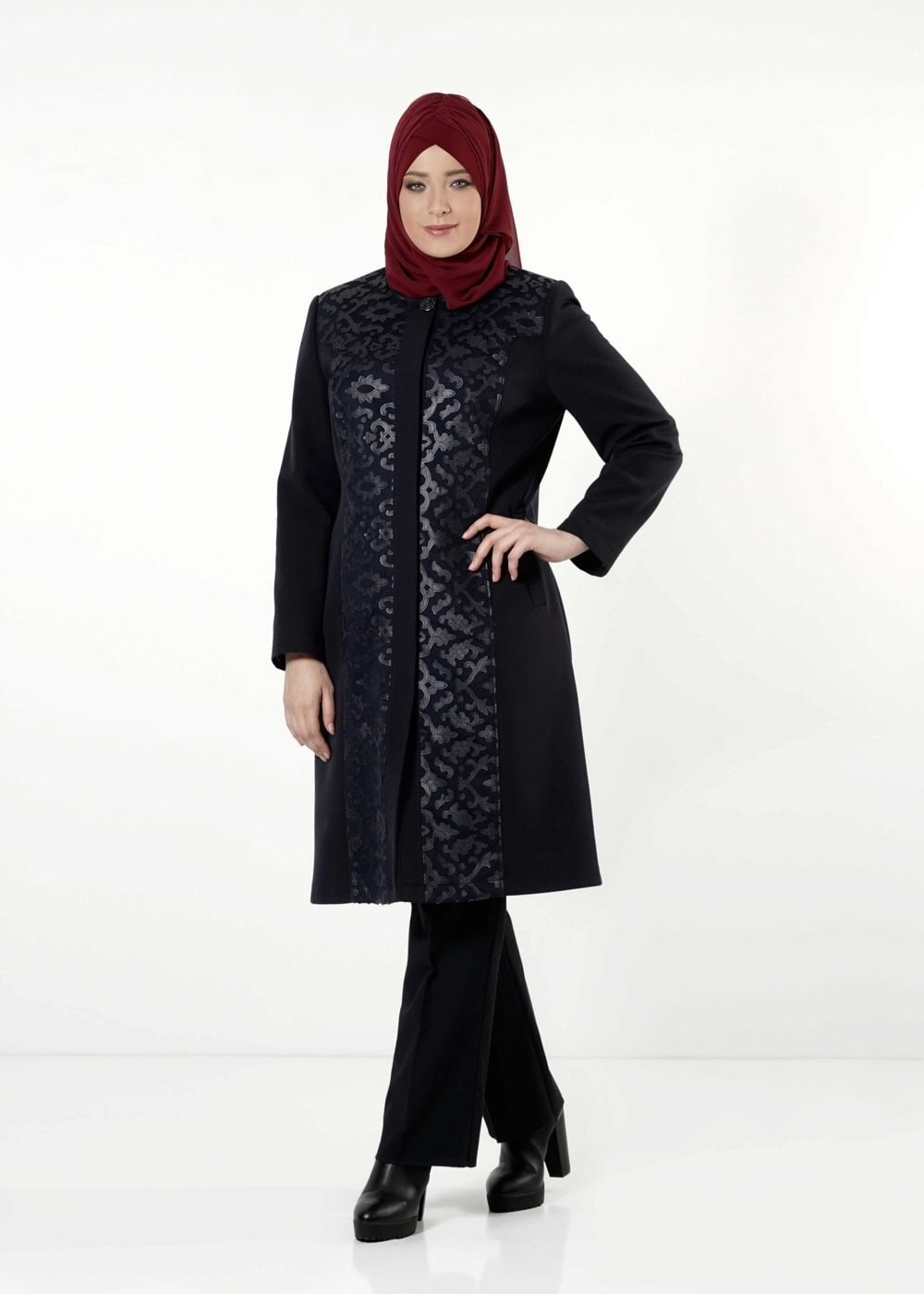 Tesettür giyim LACİVERT 1673 TRENÇKOT