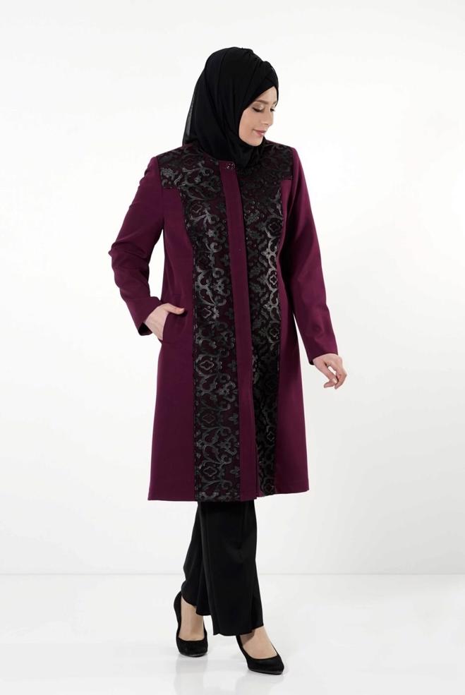 Tesettür giyim BORDO 1673 TRENÇKOT - ALVİNA