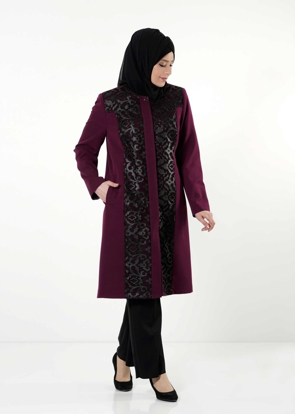 Tesettür giyim BORDO 1673 TRENÇKOT