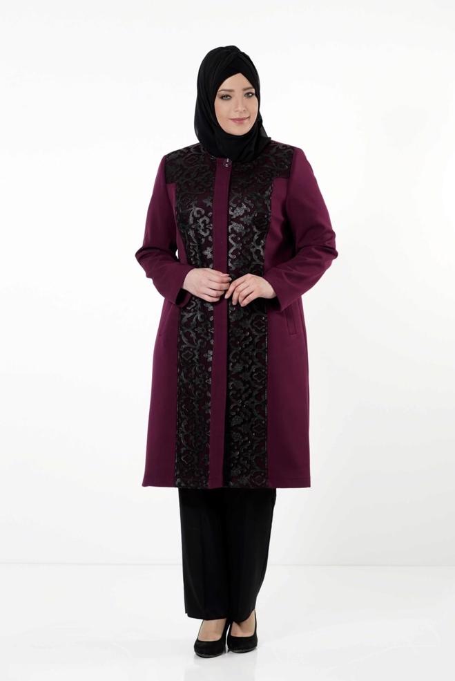 Tesettür giyim BORDO 1673 TRENÇKOT - ALVİNA