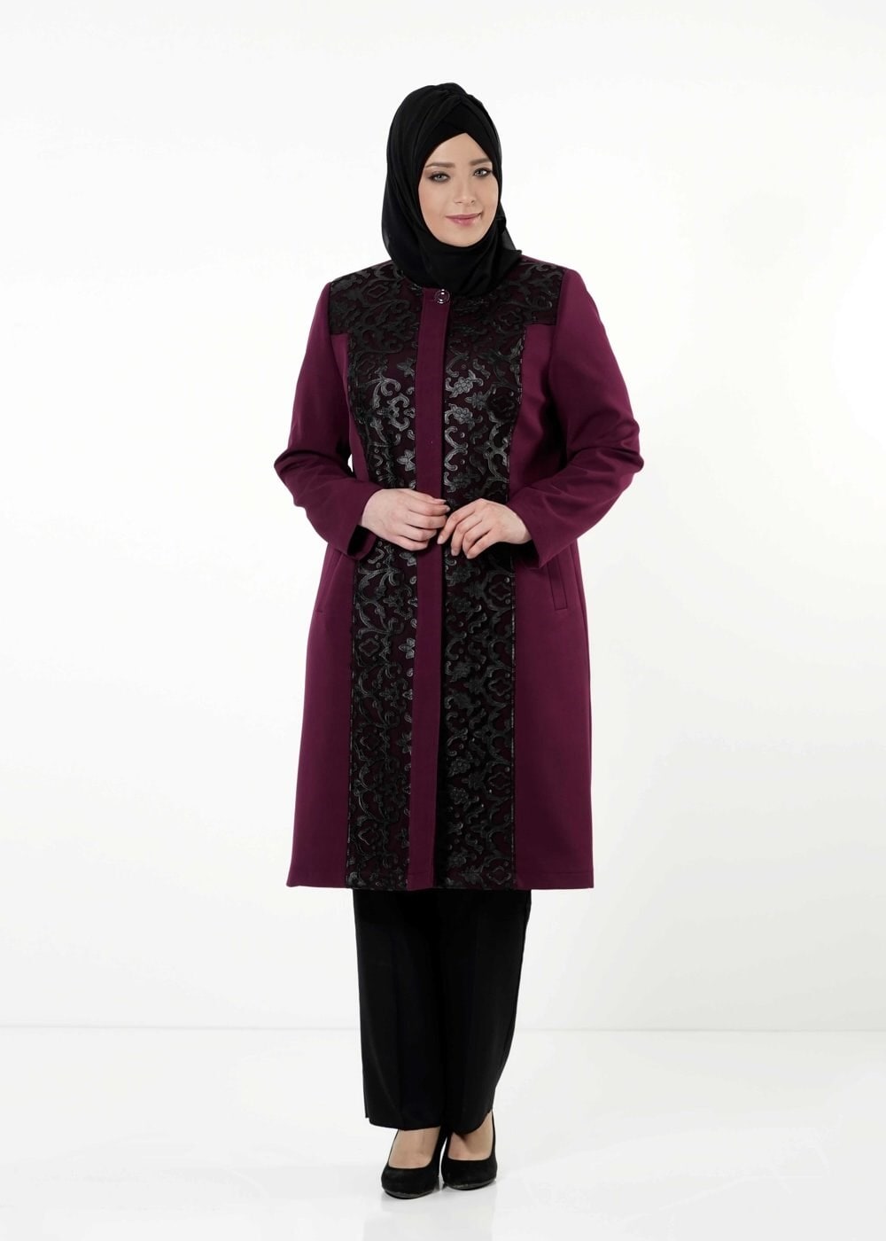 Tesettür giyim BORDO 1673 TRENÇKOT