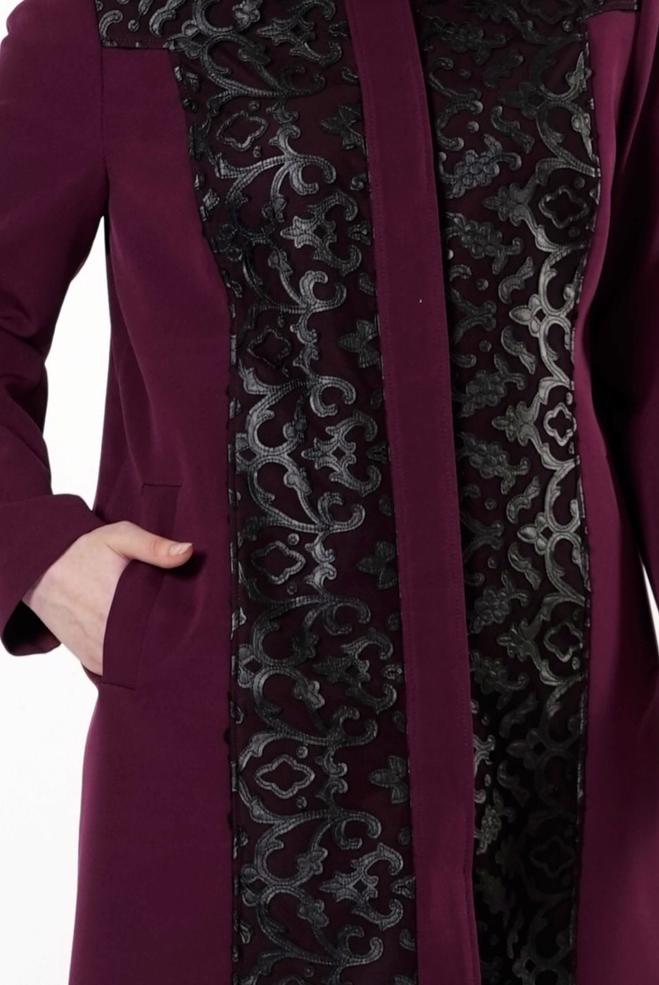 Tesettür giyim BORDO 1673 TRENÇKOT - ALVİNA