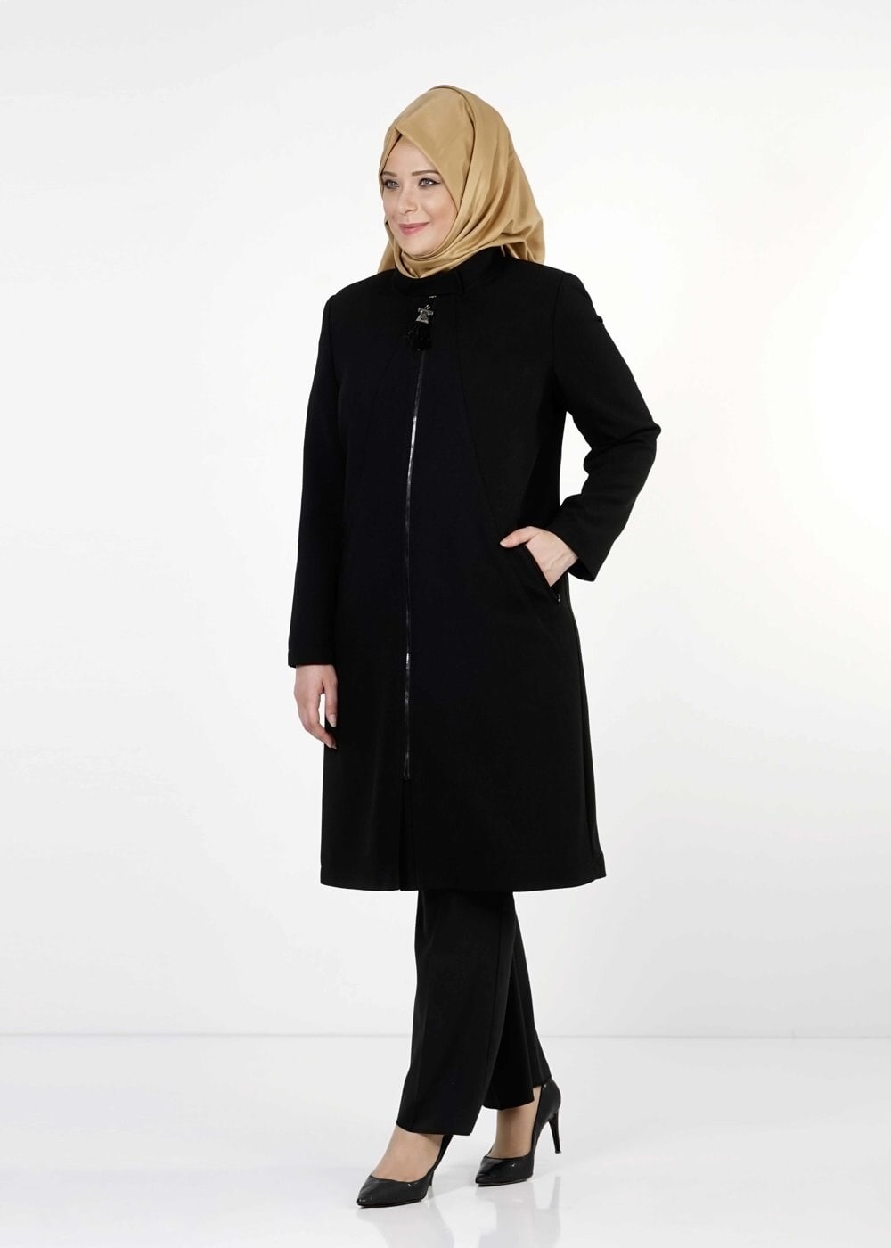Tesettür giyim SİYAH 1674 TRENÇKOT