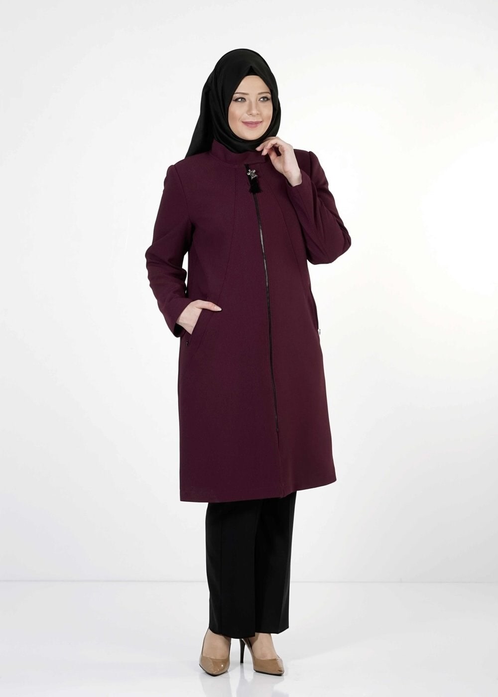 Tesettür giyim MÜRDÜM 1674 TRENÇKOT