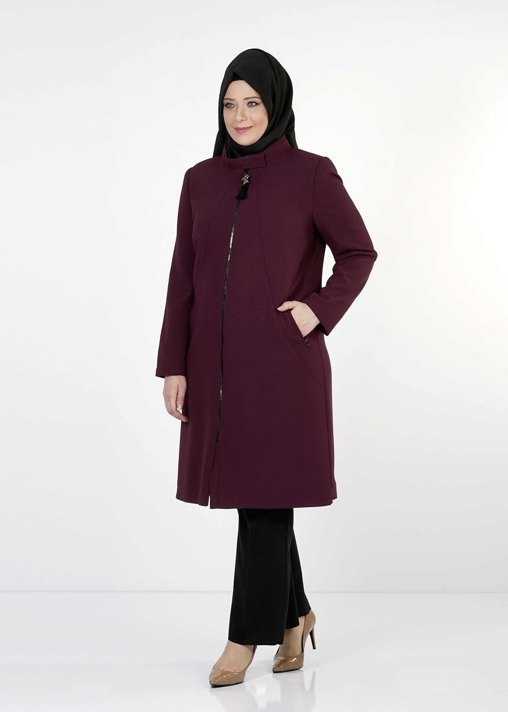 Tesettür giyim MÜRDÜM 1674 TRENÇKOT