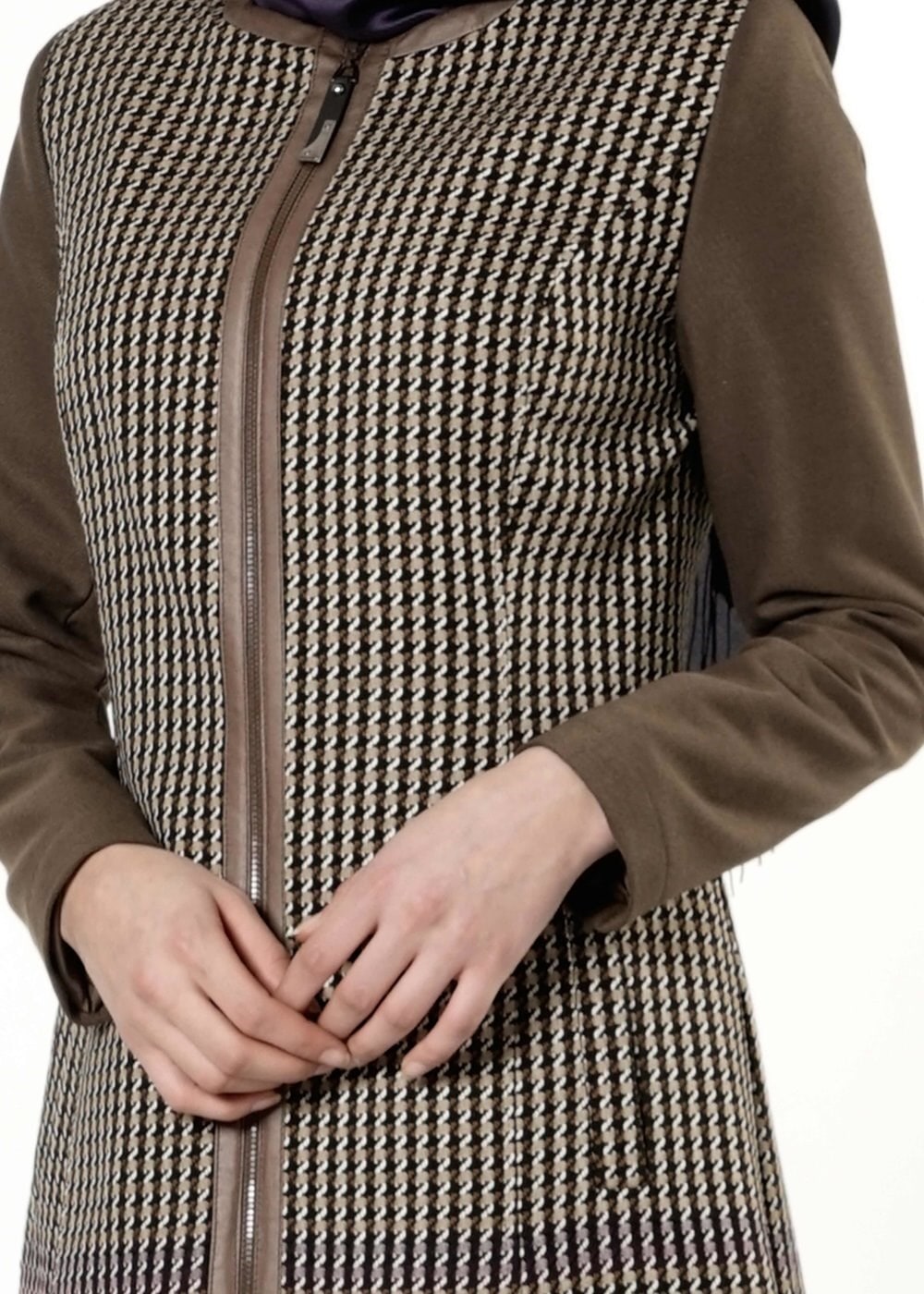 Tesettür giyim KAHVE KAZAYAĞI DESENLİ TRENÇKOT 1687 