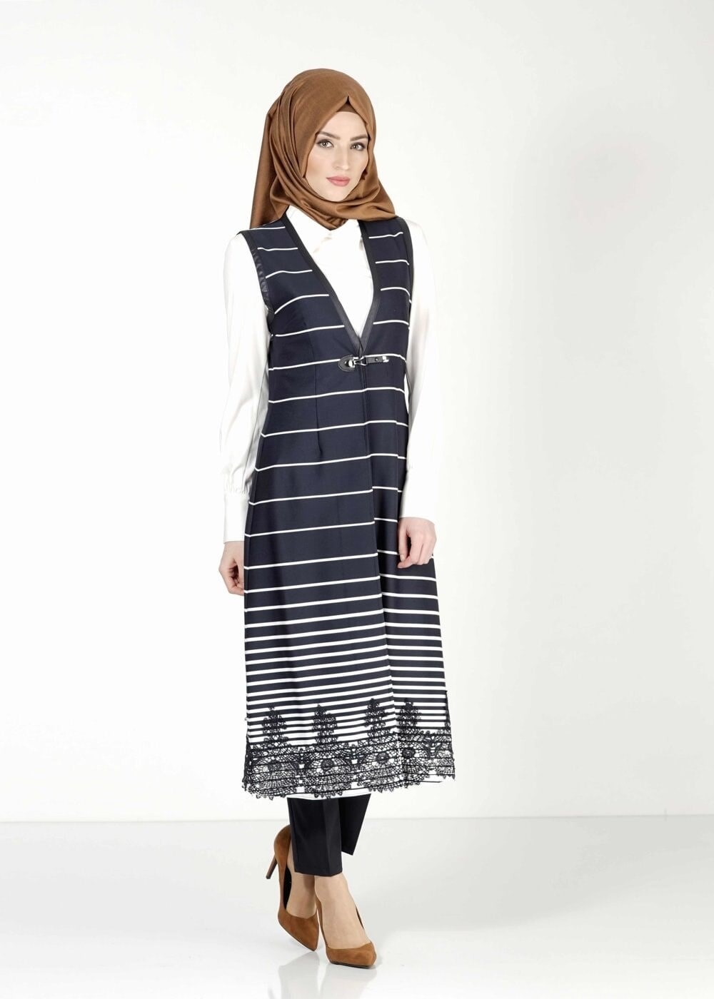 Tesettür giyim LACİVERT ÇİZGİLİ YELEK 4009 