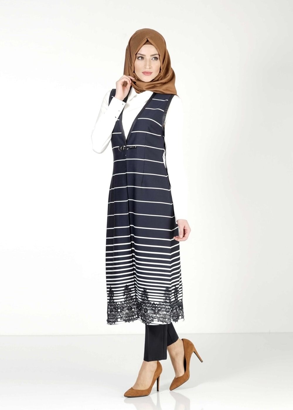 Tesettür giyim LACİVERT ÇİZGİLİ YELEK 4009 