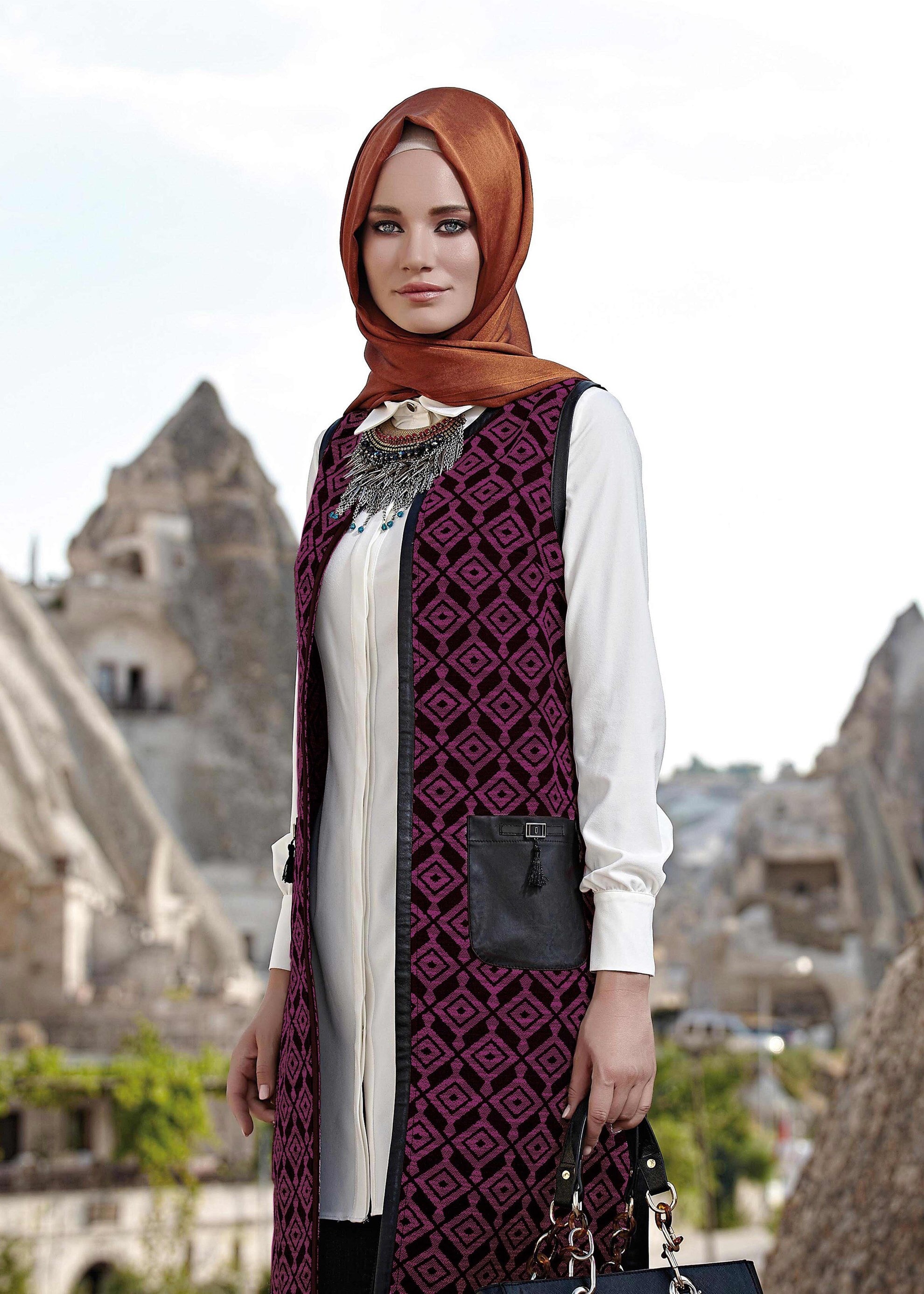 Tesettür giyim FUŞYA 4048 YELEK