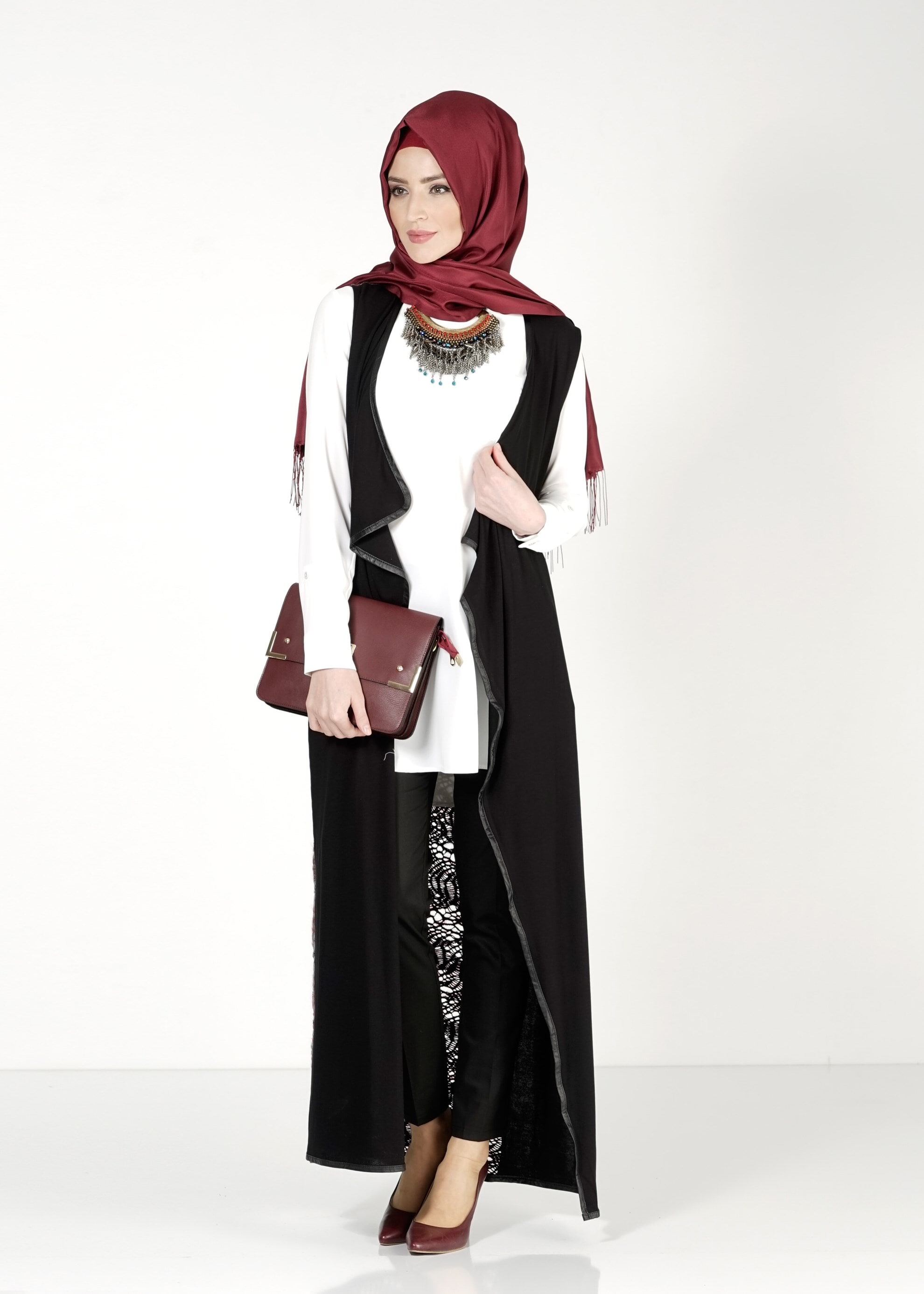 Tesettür giyim BORDO 4049 YELEK