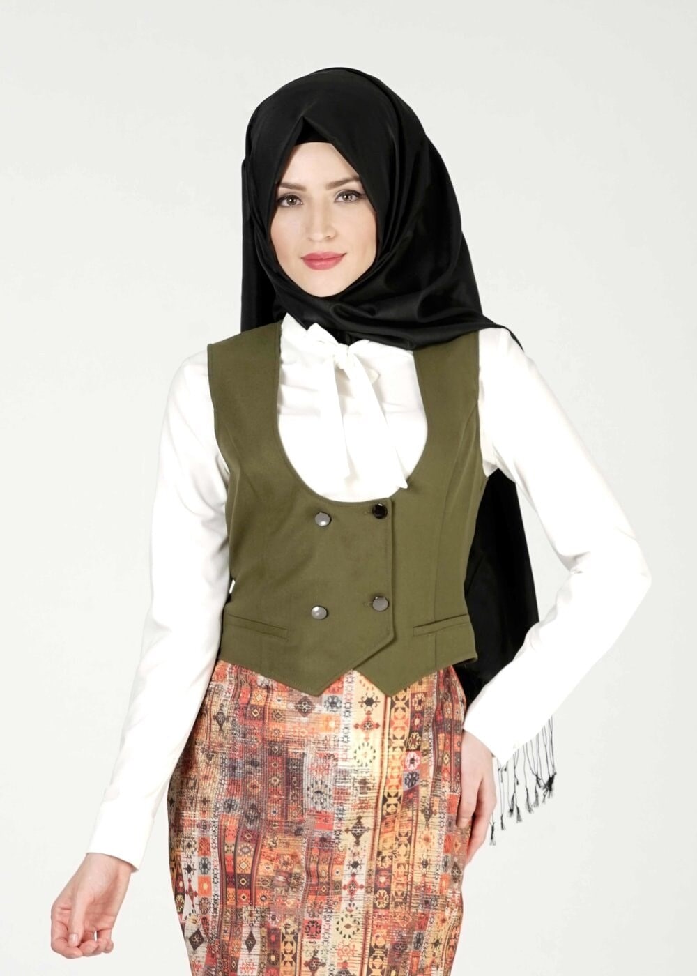 Tesettür giyim HAKİ 4084 YELEK