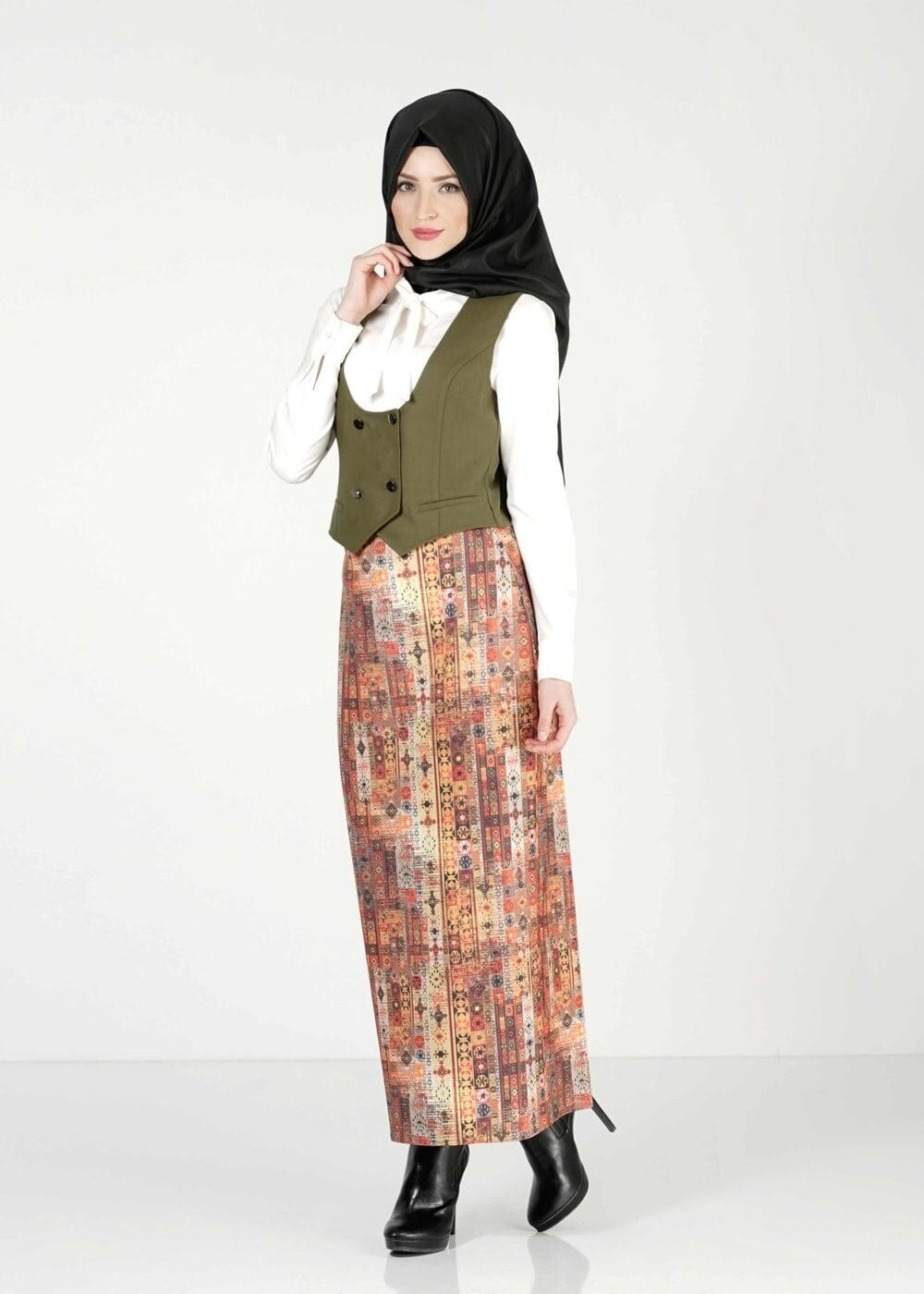 Tesettür giyim HAKİ 4084 YELEK