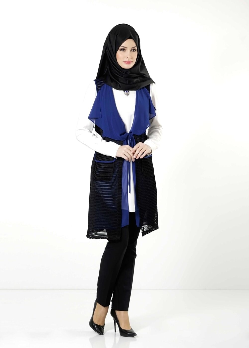 Tesettür giyim LACİVERT FİLE DETAYLI YELEK 4107 