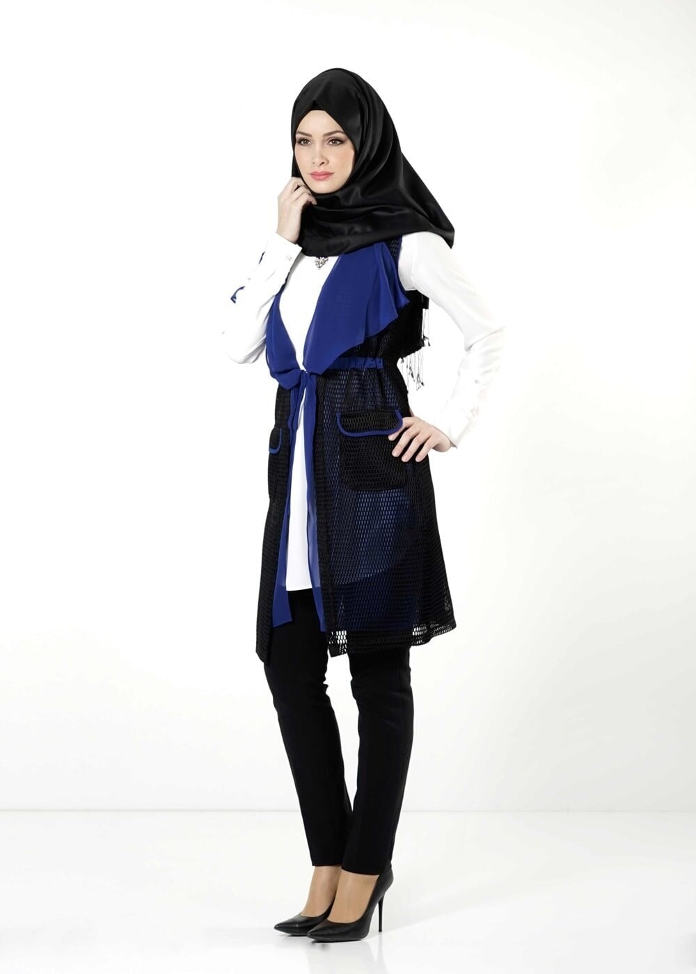 Tesettür giyim LACİVERT FİLE DETAYLI YELEK 4107 